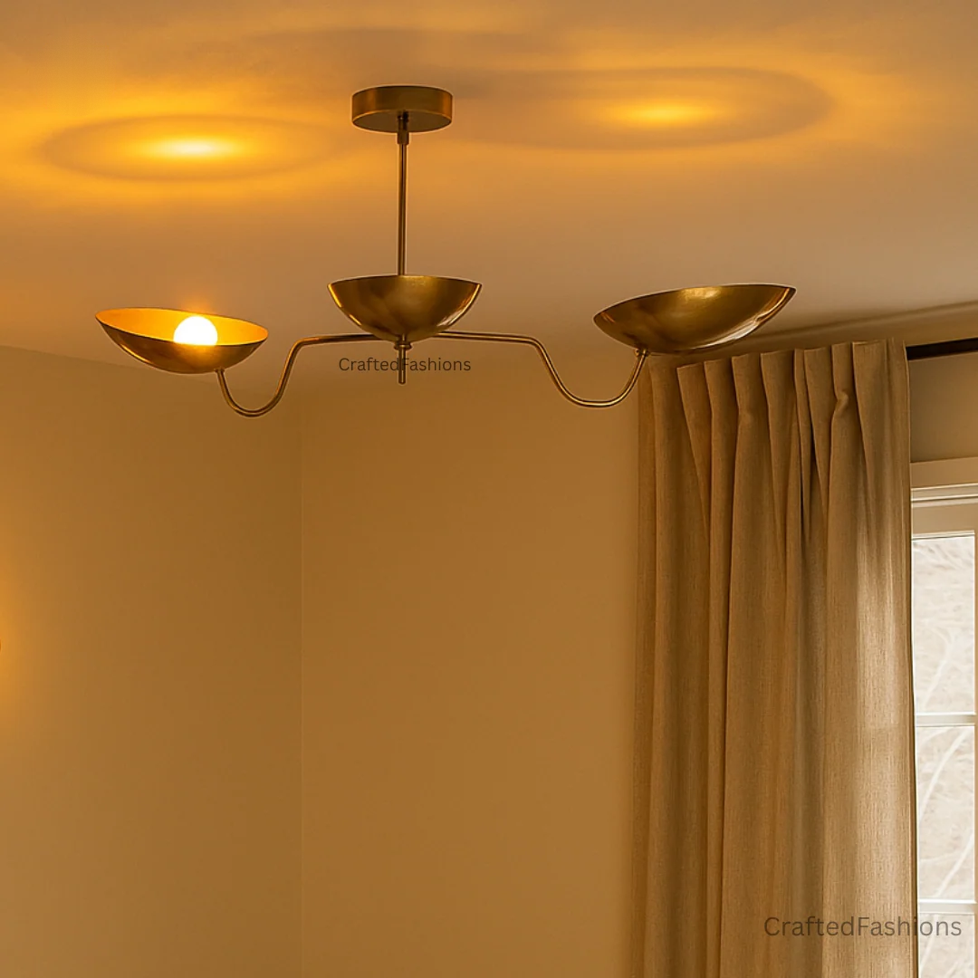 Handmade 3-light Italian brass curved disk chandelier