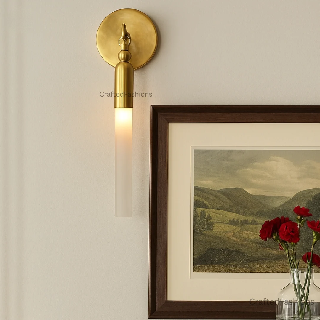 Brass glass tube wall sconce