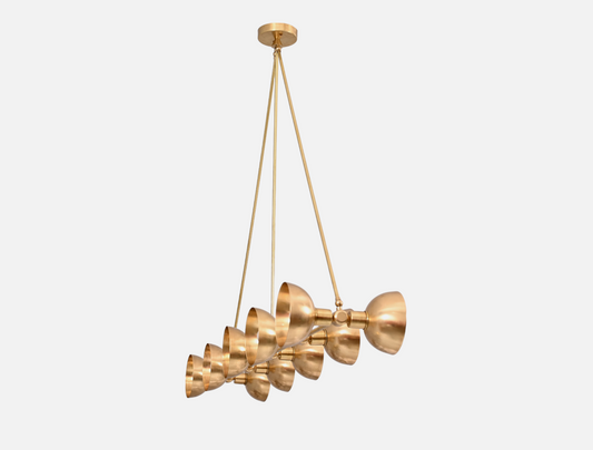 10-Light Half Dome Brass Sputnik Chandelier - Sleek Mid-Century Design for Any Room