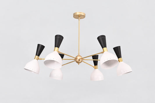 6-Arm 12-Light Brass Stilnovo Chandelier - Modern Elegance