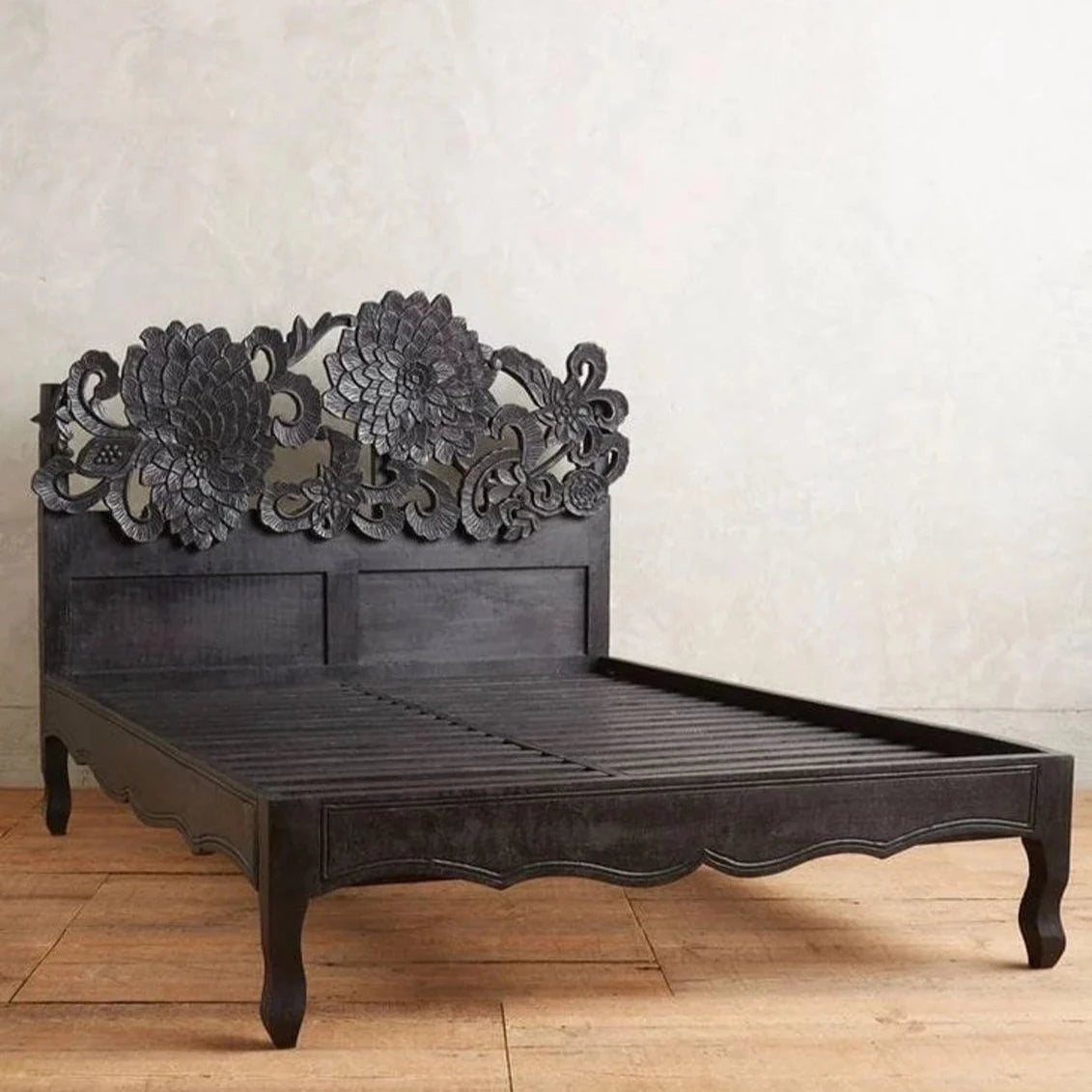 Handcarved Wood Bed frame-anchoring Piece Carving Traditional Styles Tropical Hardwood