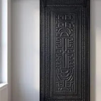 Black Hand-Carved Sliding Barn Door – Modern Geometric Tribal Pattern – view 2