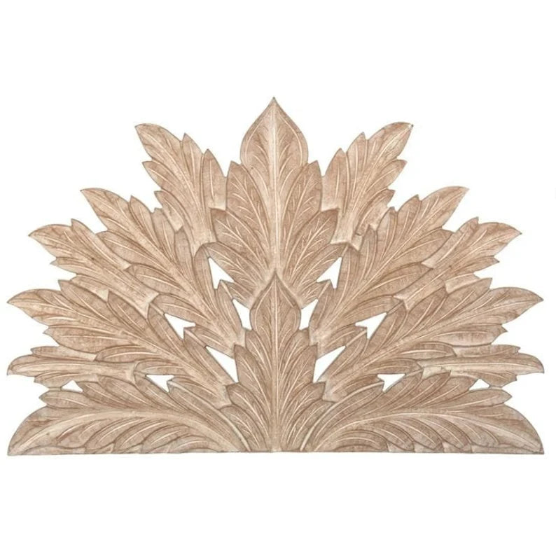 The Hand Carved Palm Leaf Wall Art Bed Headboard by Crafted Fashions