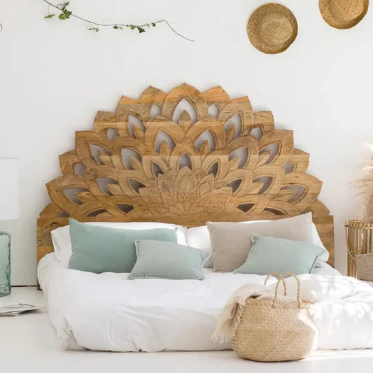 Lotus half-moon bed with a carved headboard Hanging Wooden Furniture