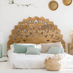 Lotus half-moon bed with a carved headboard Hanging Wooden Furniture by Crafted Fashions