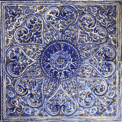 The Victoria Mandala Handmade Bed Headboard with Lotus Carved Panels