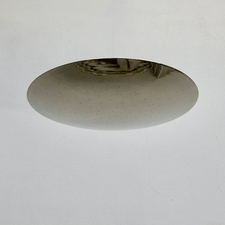 Concave dish ceiling light with Mid Century Modern Raw Brass Sputnik design