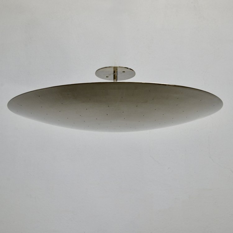 Concave dish ceiling light with Mid Century Modern Raw Brass Sputnik design