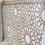 Luxurious Moroccan White Washed half-moon Bed headboard with Balinese Design by Crafted Fashions