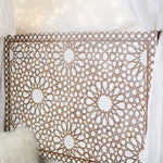 Luxurious Moroccan White Washed half-moon Bed headboard with Balinese Design by Crafted Fashions
