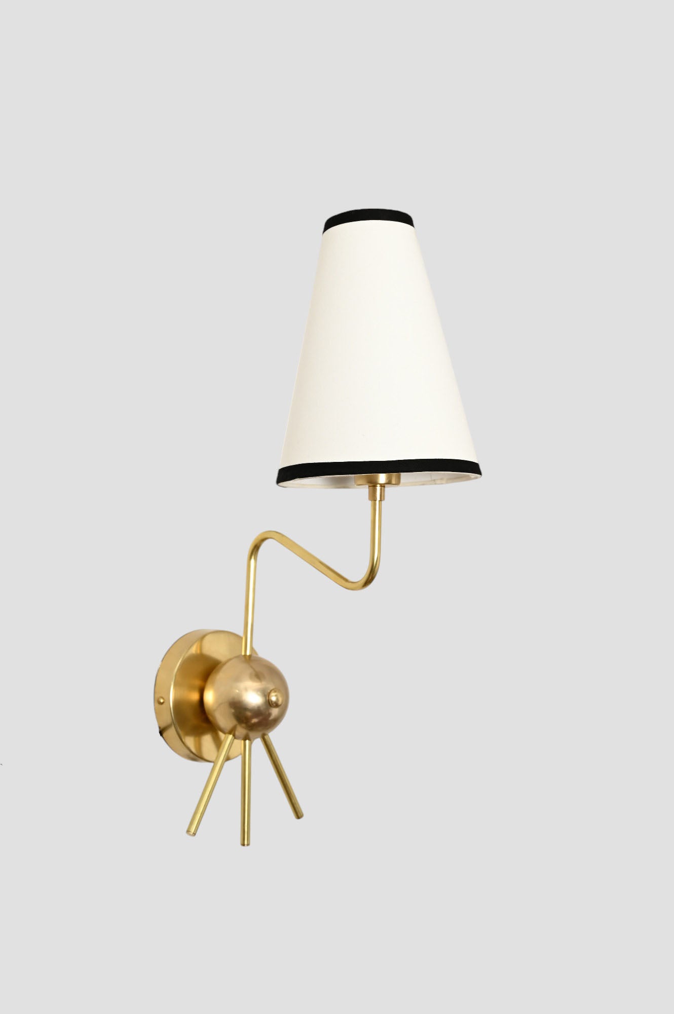 Handmade Brass Sputnik Wall Lamp: Linen shade, warm glow, modern vintage elegance