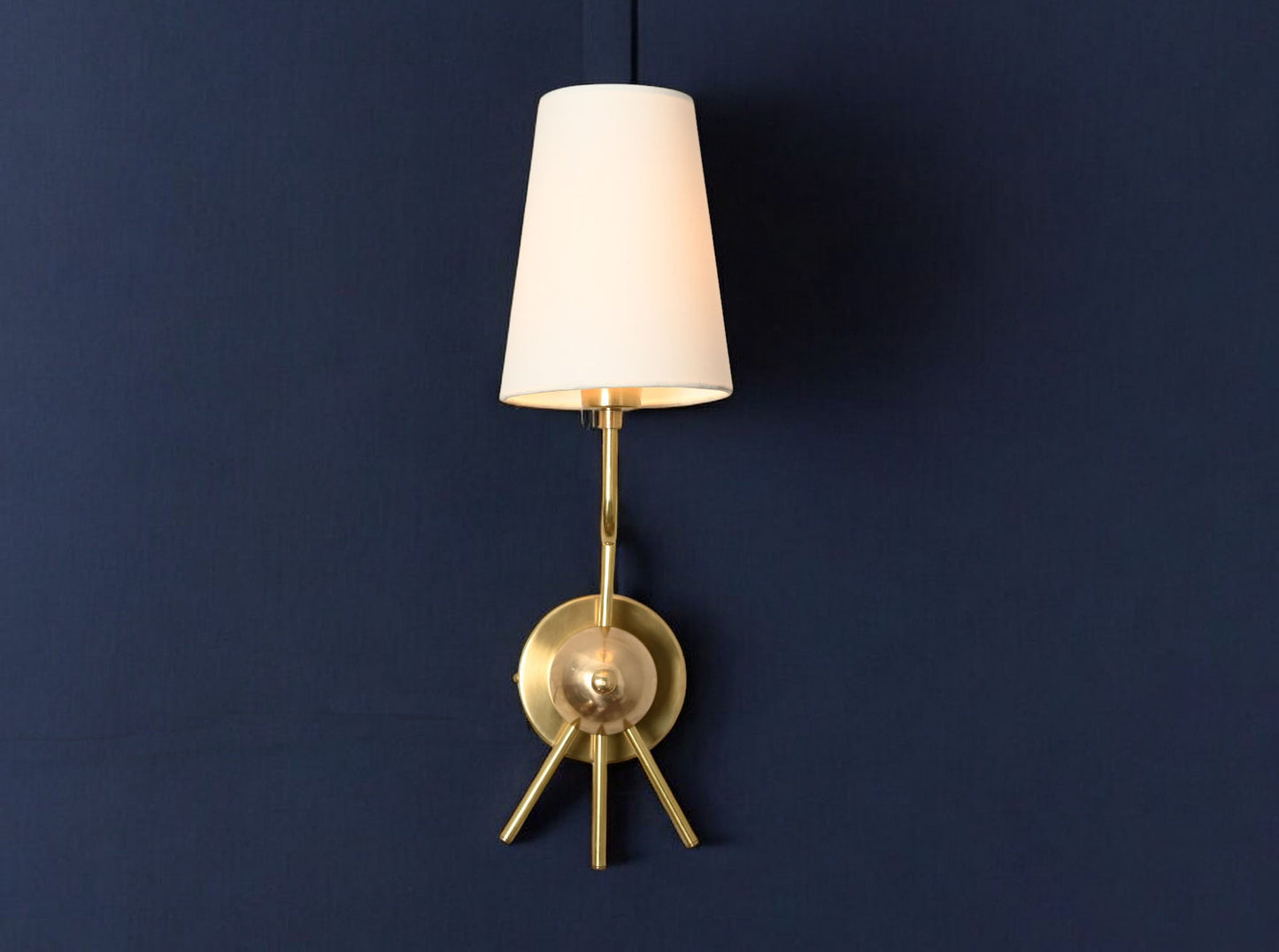 Handmade Brass Sputnik Wall Lamp: Linen shade, warm glow, elegant timeless style
